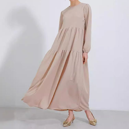 Plain Round Neck Robe Swing Dress