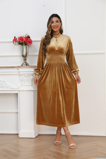 Women's Stretch Velvet Gold Dress