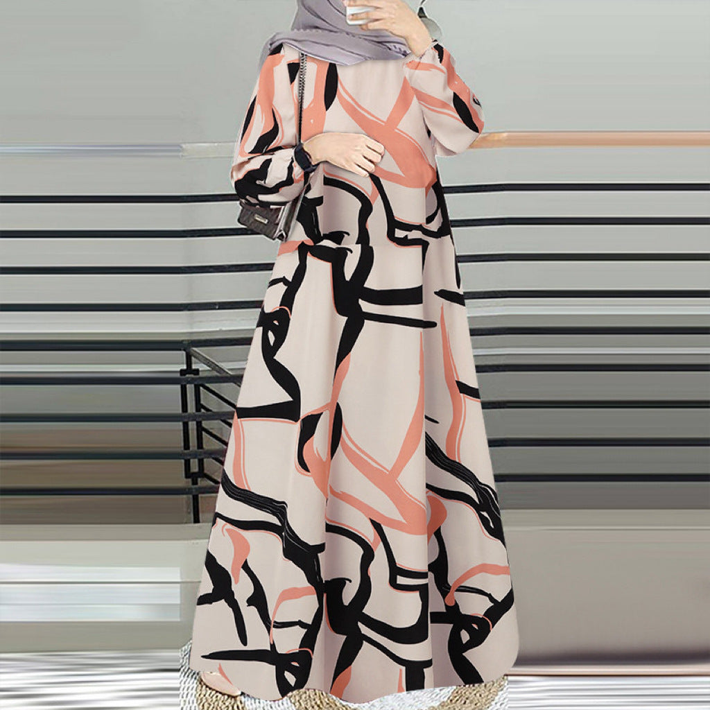 Elegant Floral Print Abaya Dress