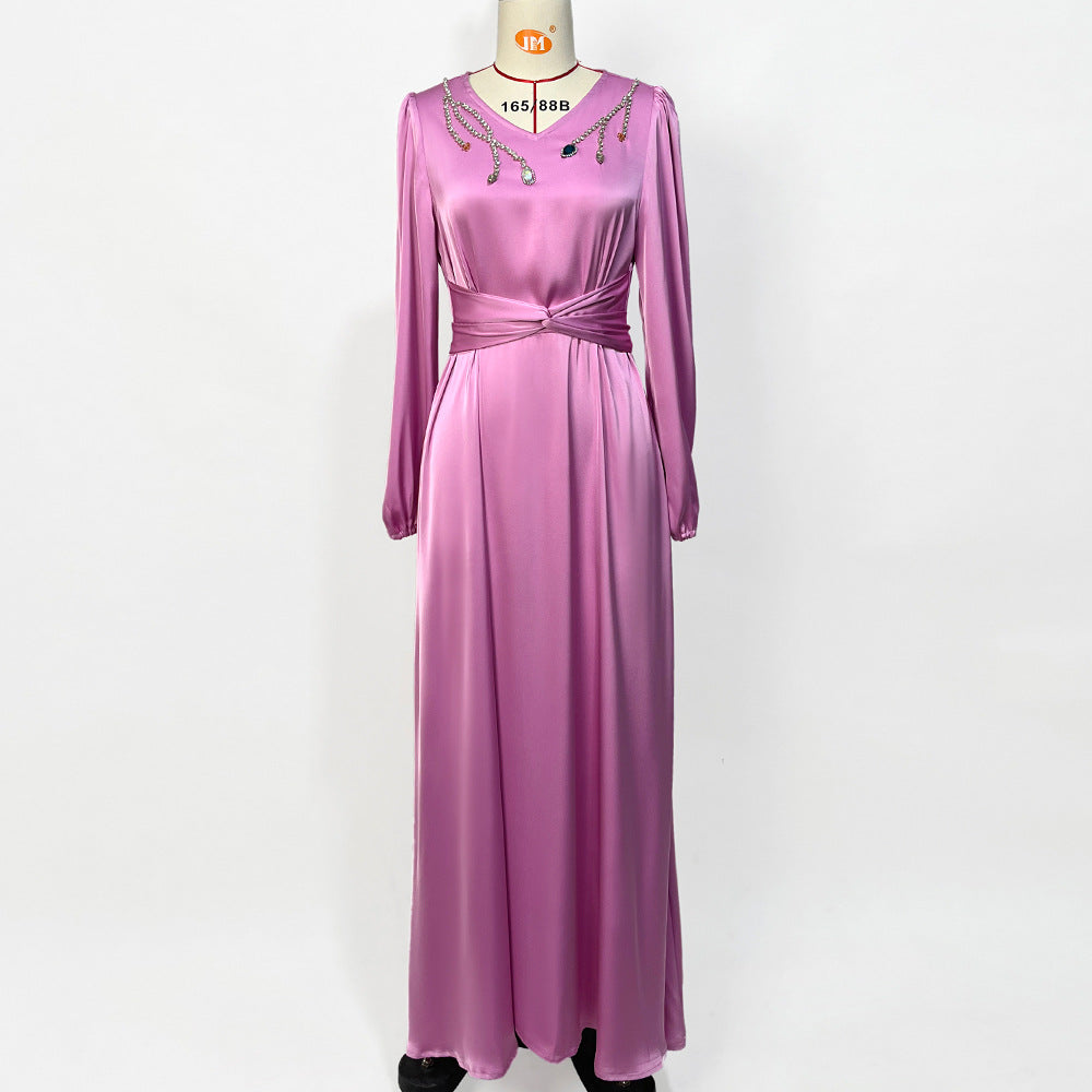 Purple V-neck Rhinestone Dress