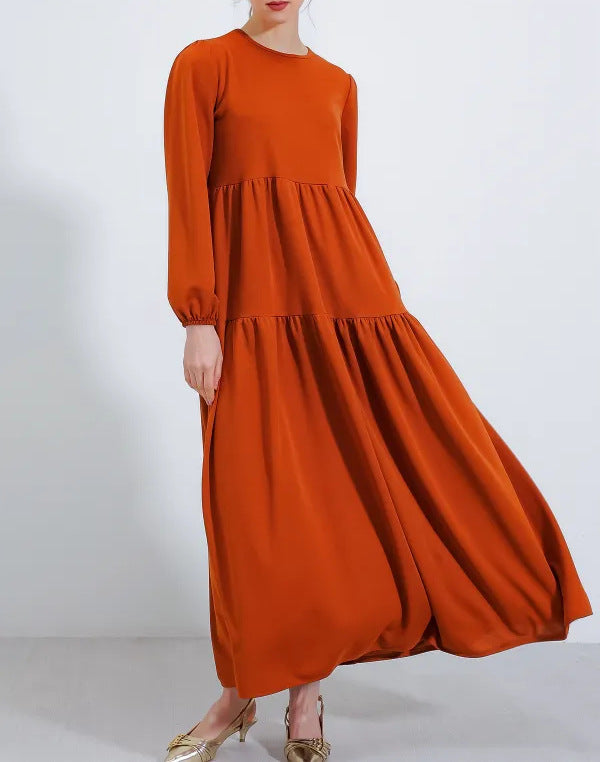 Plain Round Neck Robe Swing Dress