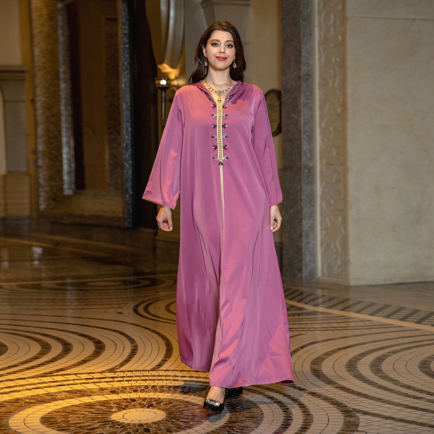 Women's Satin Beaded Abaya Dress