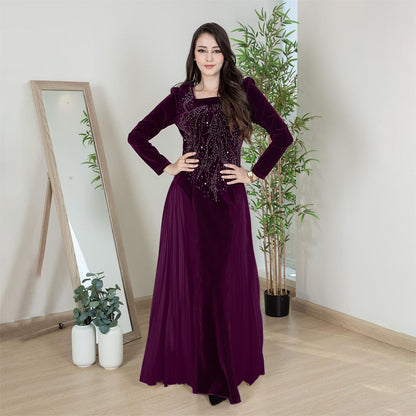 Chiffon Panelled Hot Diamond Jalabiya Evening Dress