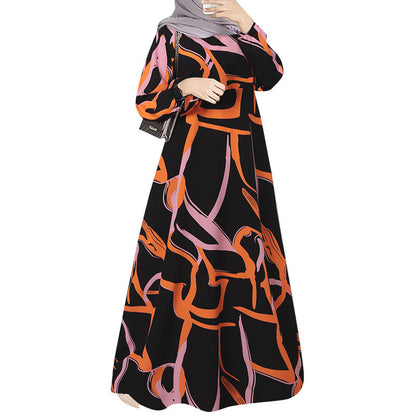 Elegant Floral Print Abaya Dress