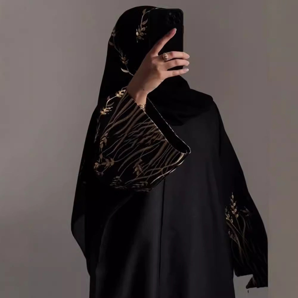 Women's Embroidery Modest Black Robe