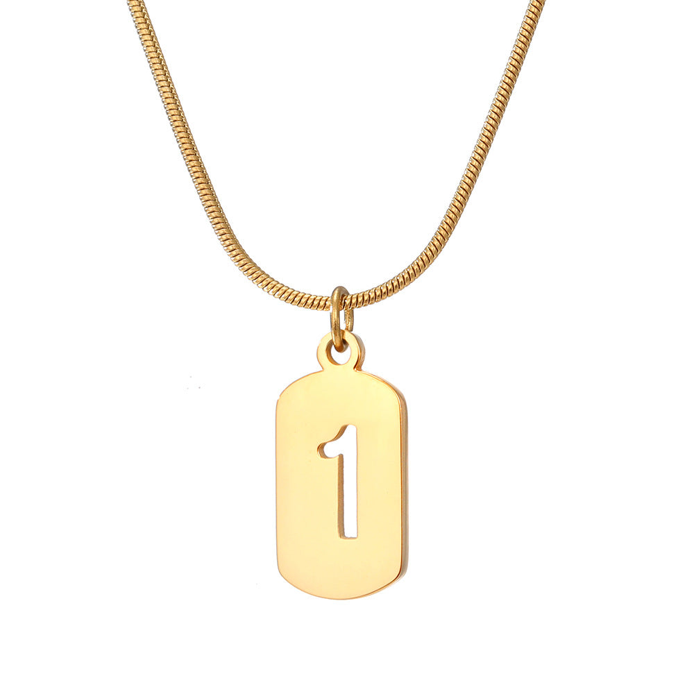 Stainless Steel Lucky Number Small Square Card Necklace