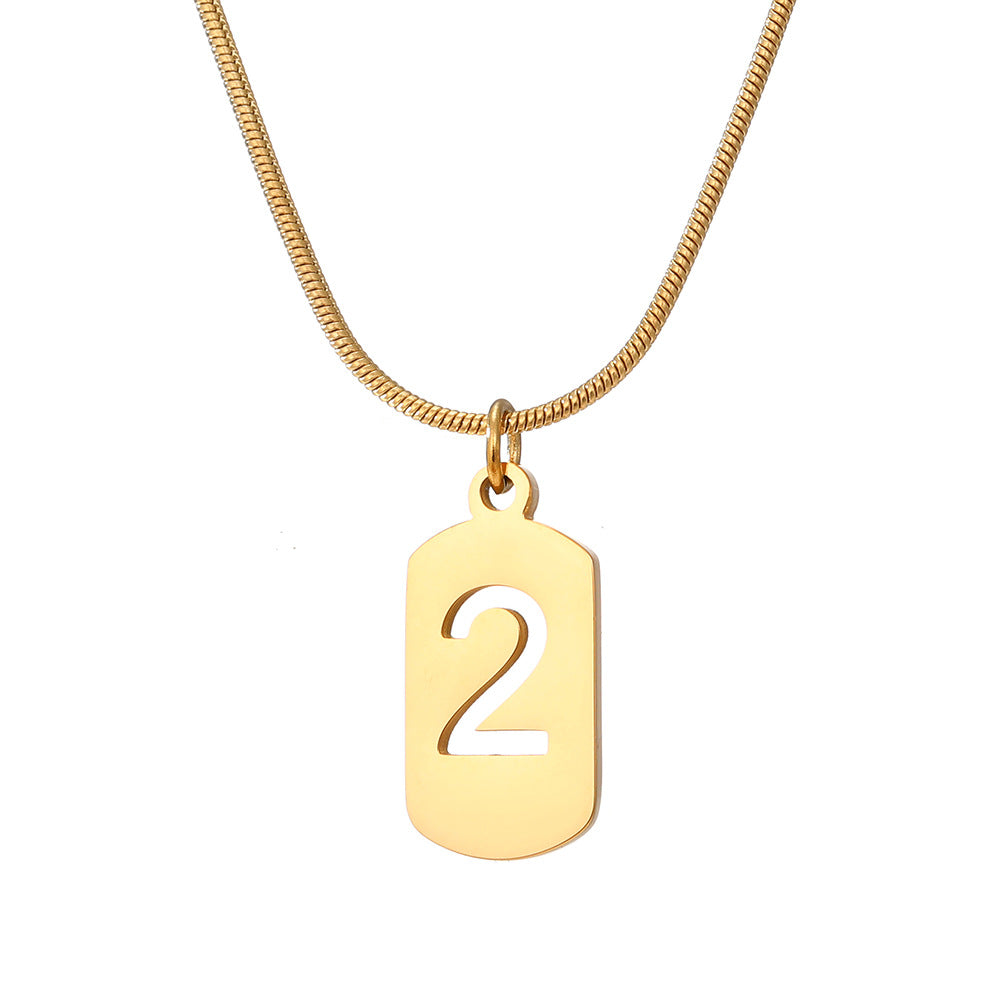 Stainless Steel Lucky Number Small Square Card Necklace