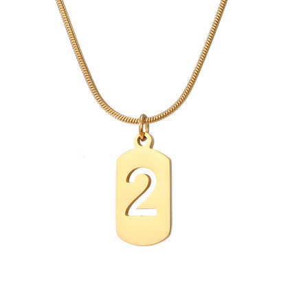 Stainless Steel Lucky Number Small Square Card Necklace