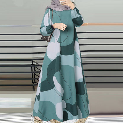 Women's Long-sleeved Print Abaya Dress