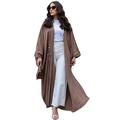 Women's Striped Casual Robe Open Abaya