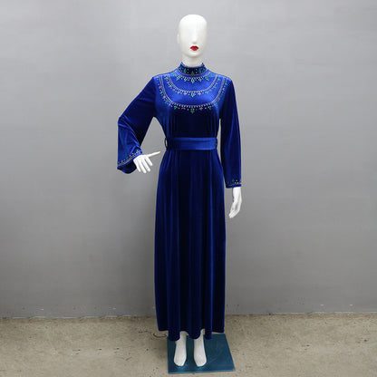 Women's Velvet Zipper Blue Jalabiya Dress