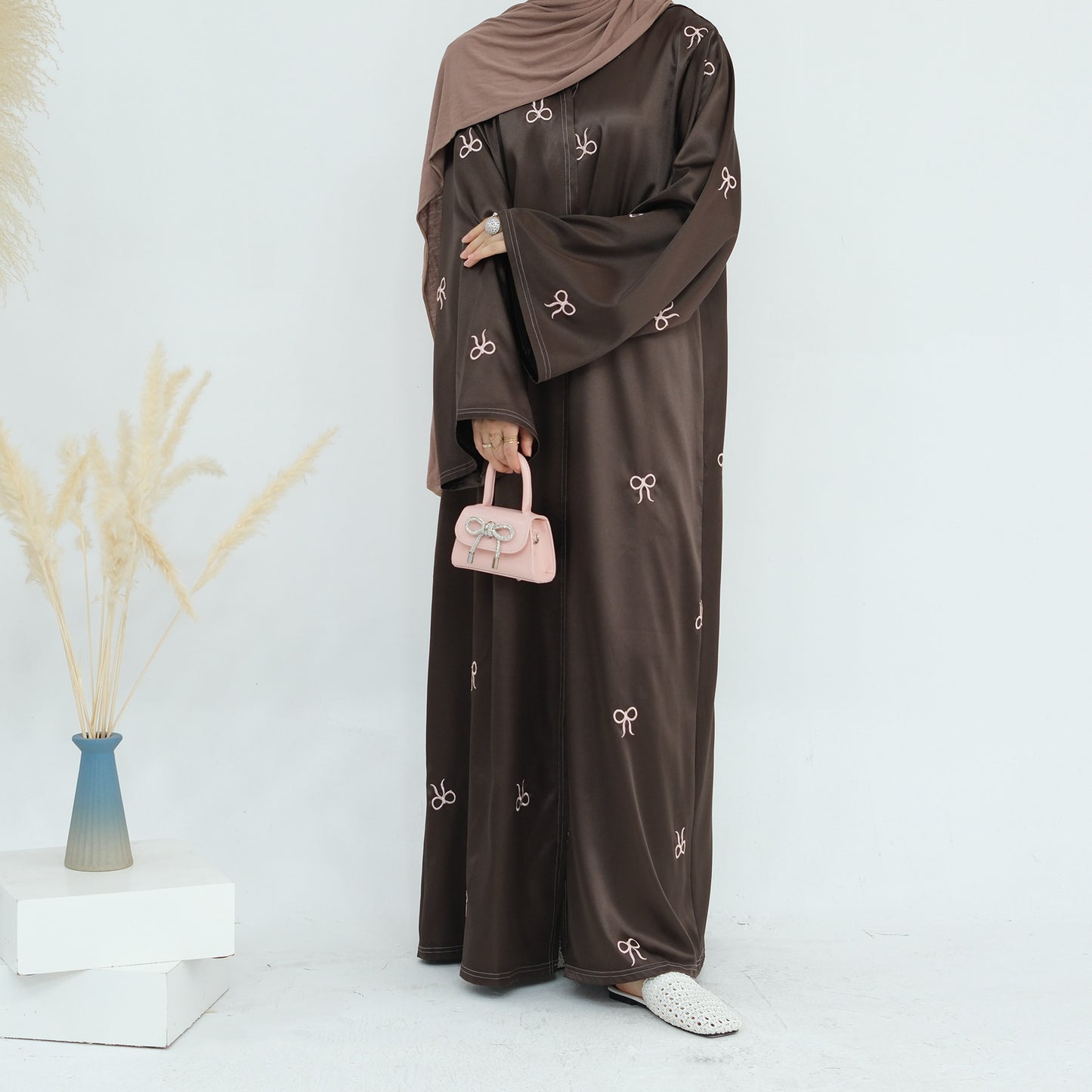 Luxurious Black Embroidery Open Abaya