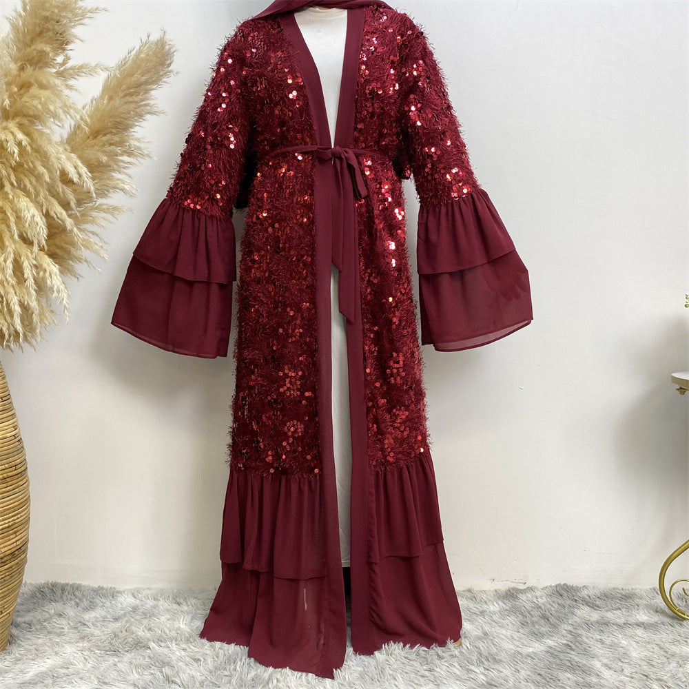 Sequinned Chiffon Flared-sleeved Robe