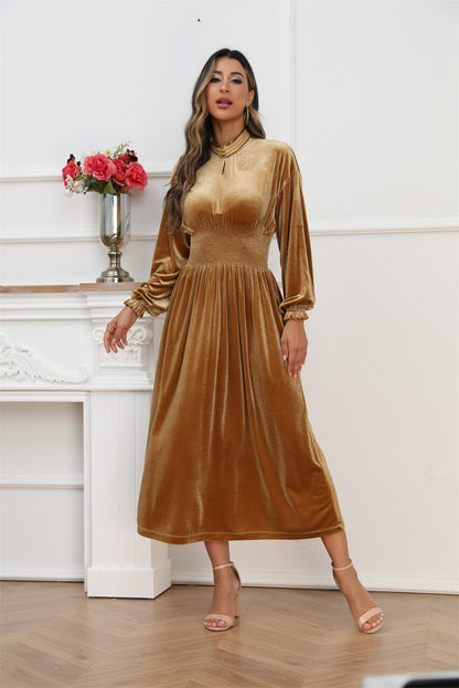 Women's Stretch Velvet Gold Dress