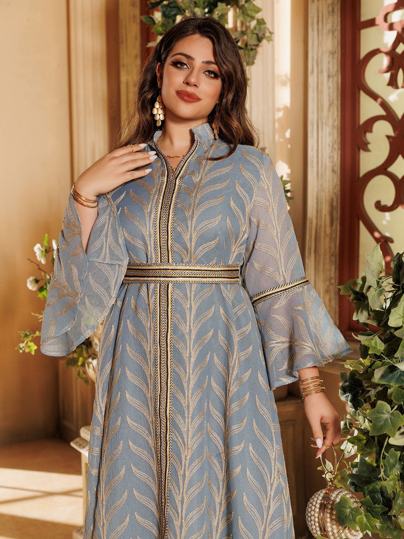 Women's Embroidered Flared-sleeved Pullover Dress