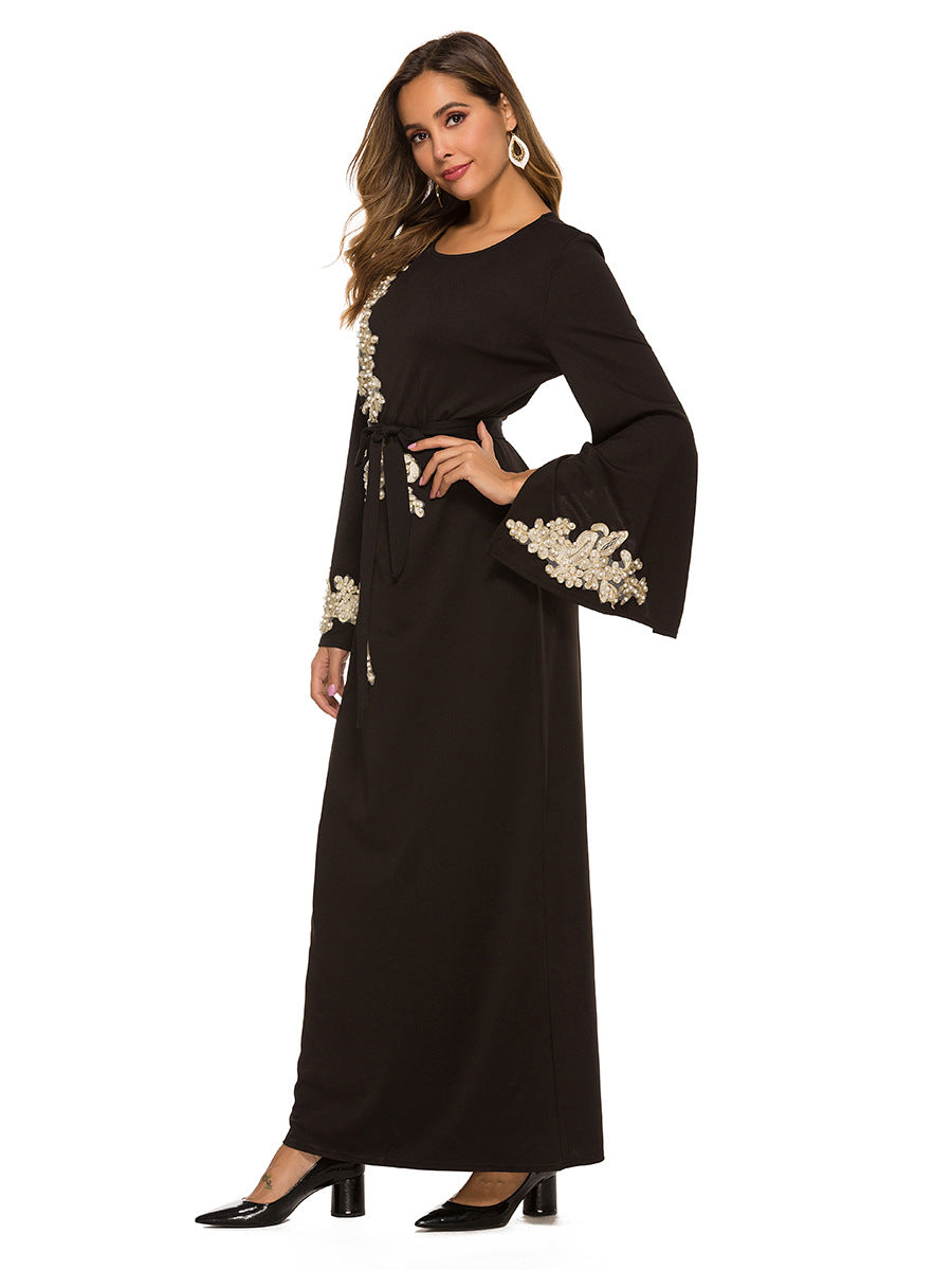 Lace Flare Sleeves Lace Up Long Dress
