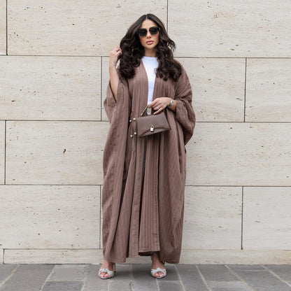 Women's Striped Casual Robe Open Abaya