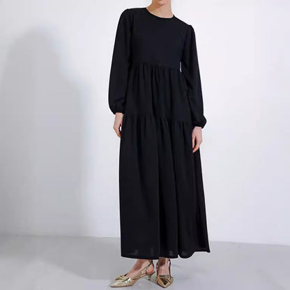 Plain Round Neck Robe Swing Dress