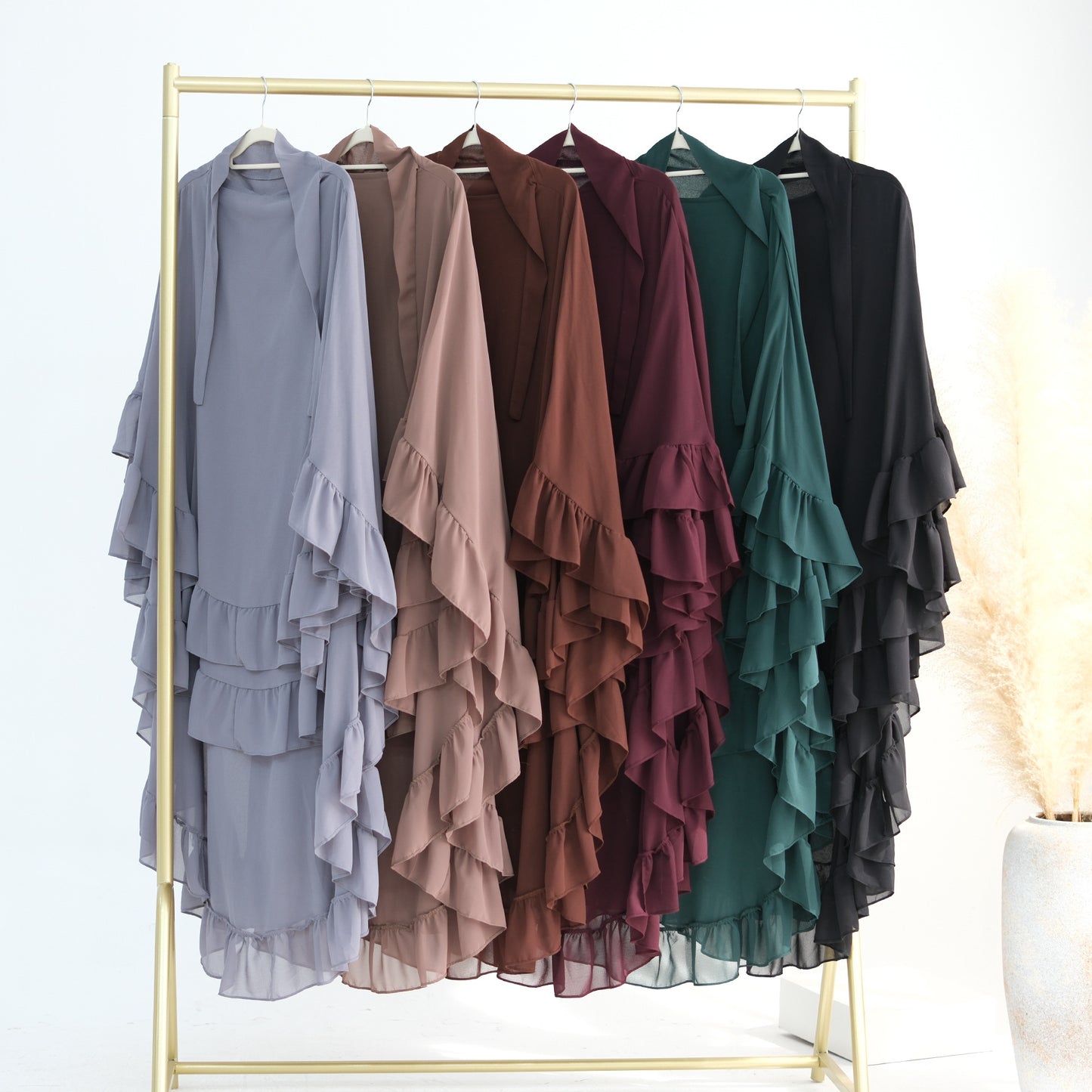 Solid Color Double Ruffle Swing Hijab