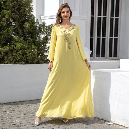 Women's V-neck Yellow Evening Dress