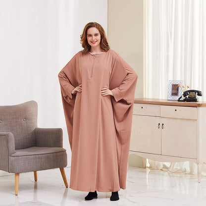 Women's Solid Color Bat-sleeved Abaya Dress