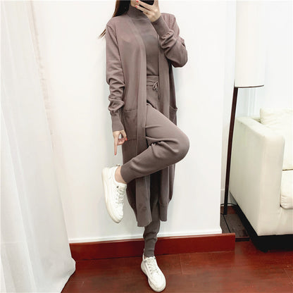 Casual Knitted Cardigan Vest Pants Three-piece Set