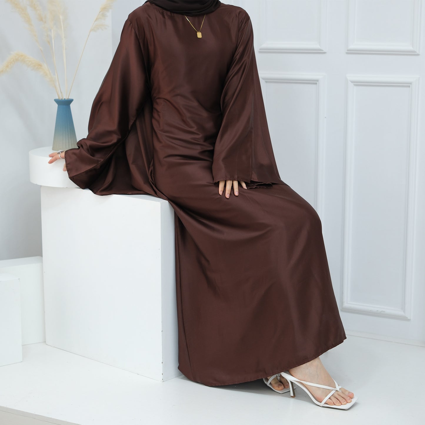 Women's Stretch Satin Modest Dress