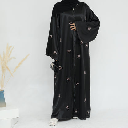 Luxurious Black Embroidery Open Abaya