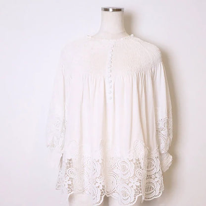 Women's Cut-out Lace Panelled Crushed One-neck Shirt