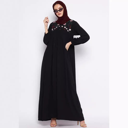 Women's Embroidered Loose Black Dress