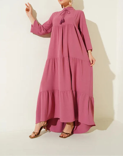 Modest Lace-Up Robe Hem Dress