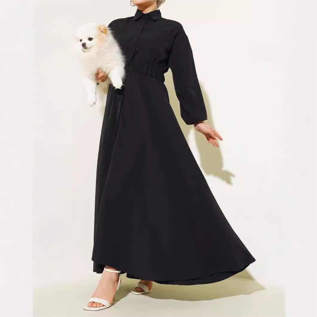 Elegant Long Sleeve Lapel A-Line Dress