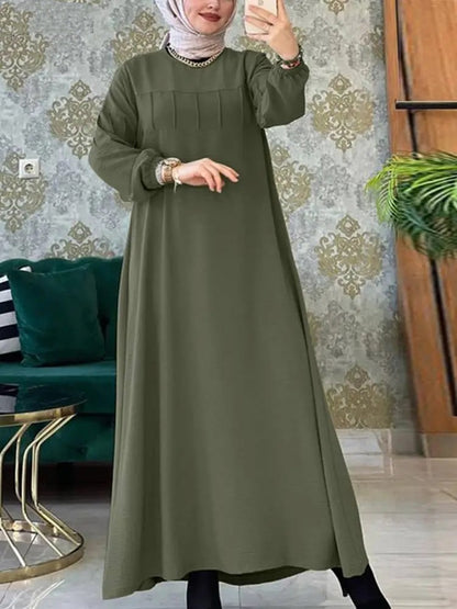 Women's Long-sleeved Solid Color Loose Abaya Dress