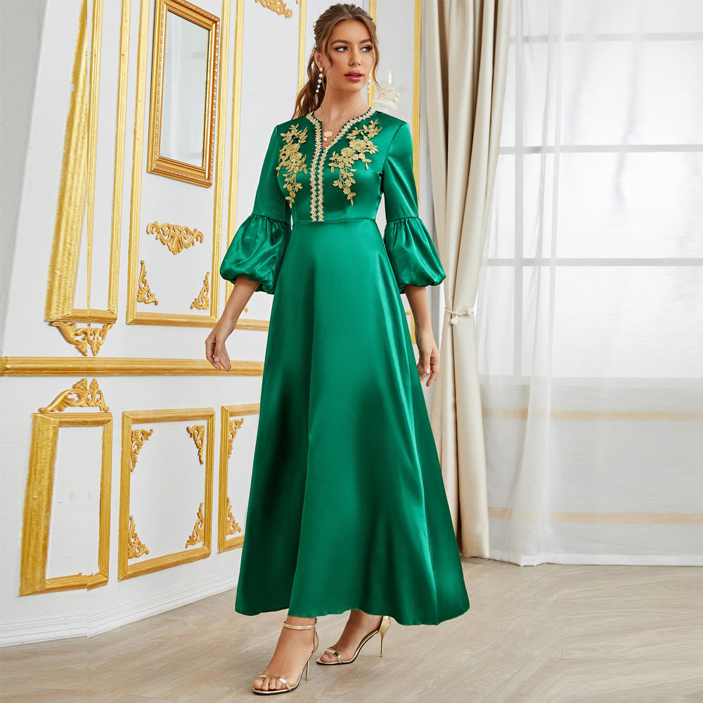 Muslim Applique Green Party Dress