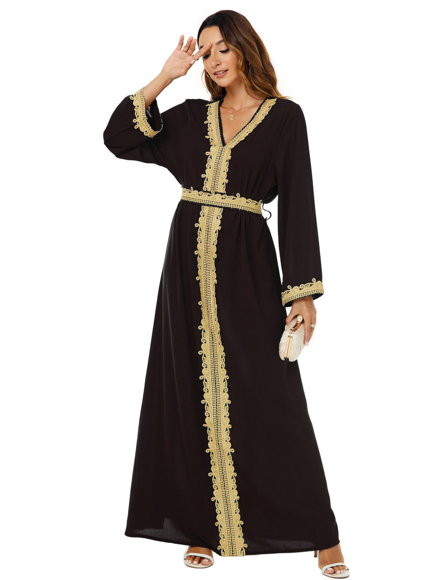 Women's V-neck Jalabiya Party Dress