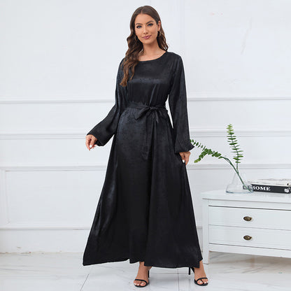 Jacquard Elegant Lantern Sleeve Abaya Dress