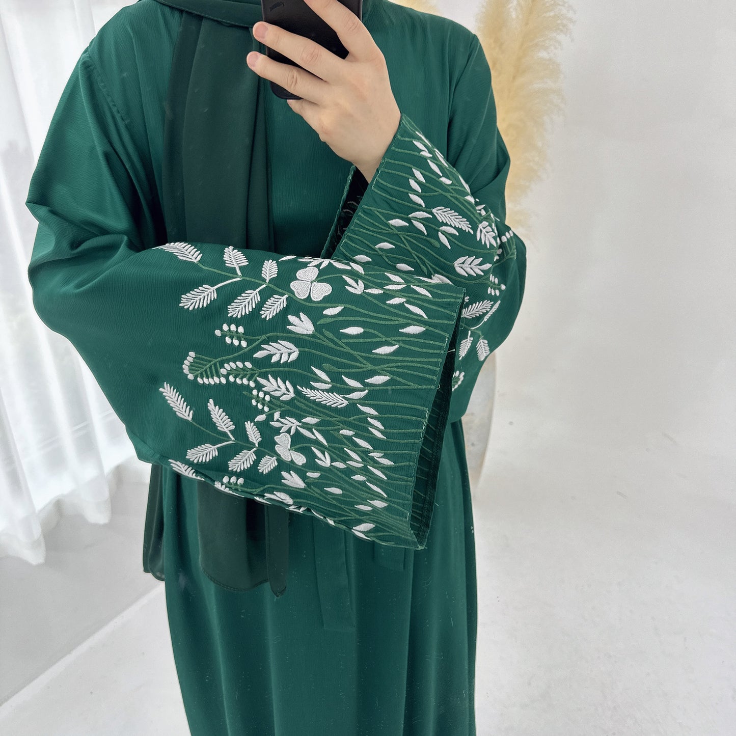 Dubai Leaf Embroidery Elegant Dress