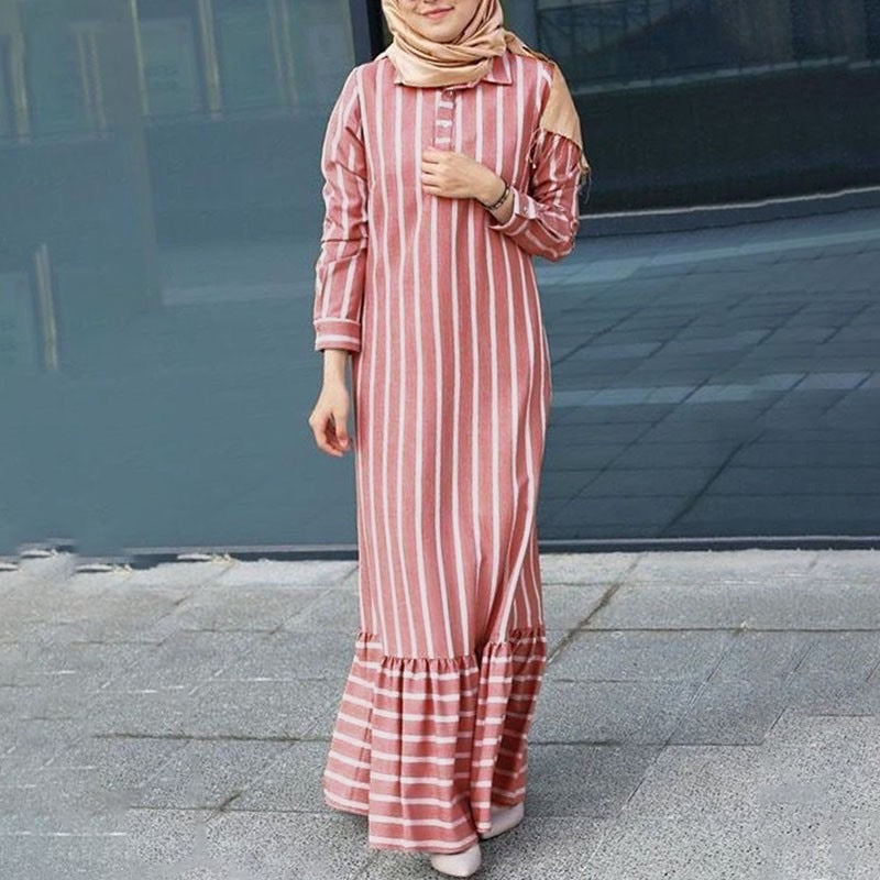 Women's Long-sleeved Striped Lapel Dress