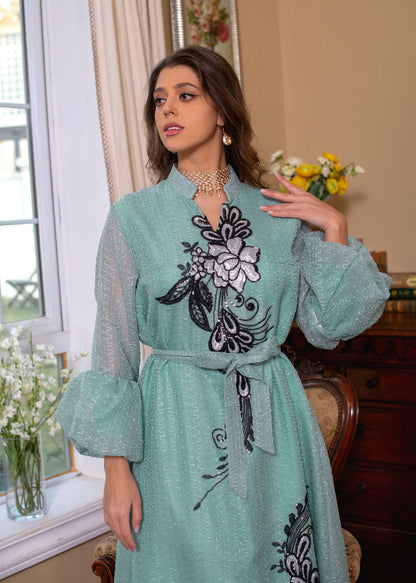 Floral Muslim Women's Embroidery Robe Dress