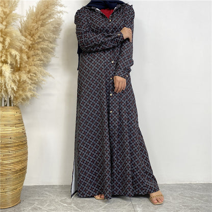 Printed Satin Button-down Robe+ Pocket Pants Two-piece Set