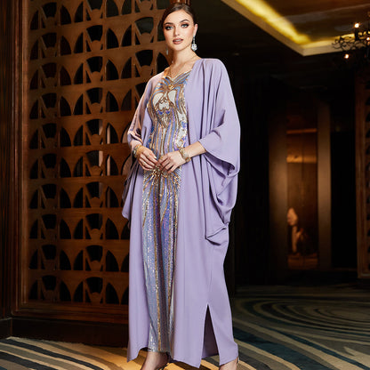 Sequin embroidered Cape Bat-shirt Abaya Party Dress