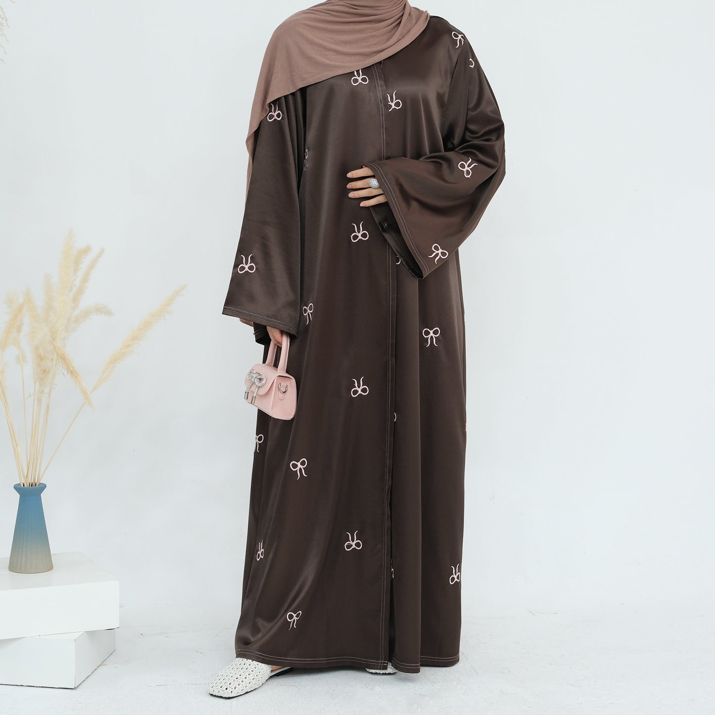 Luxurious Black Embroidery Open Abaya