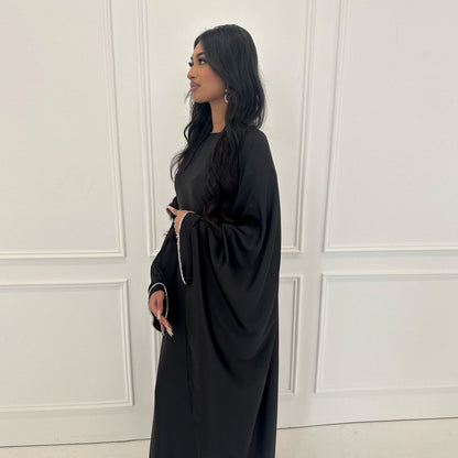 Party Beaded Matte Satin Abaya Dress