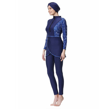 Printed Patchwork Pants + Top + Hat Three-piece Swimsuit Burkini