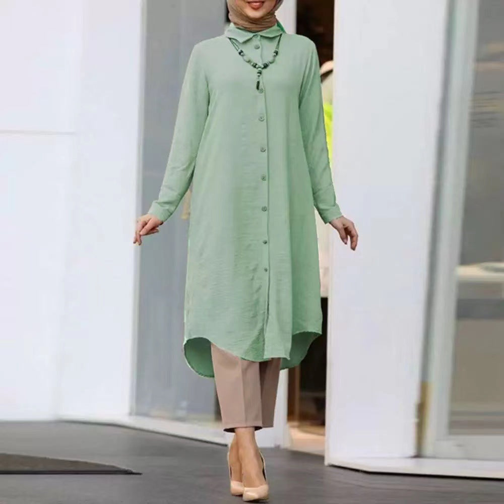 Women's Lapel Button Long Sleeve Shirt Sleeve Dress