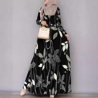 Women's Floral Print Long-sleeve Oversized Dress