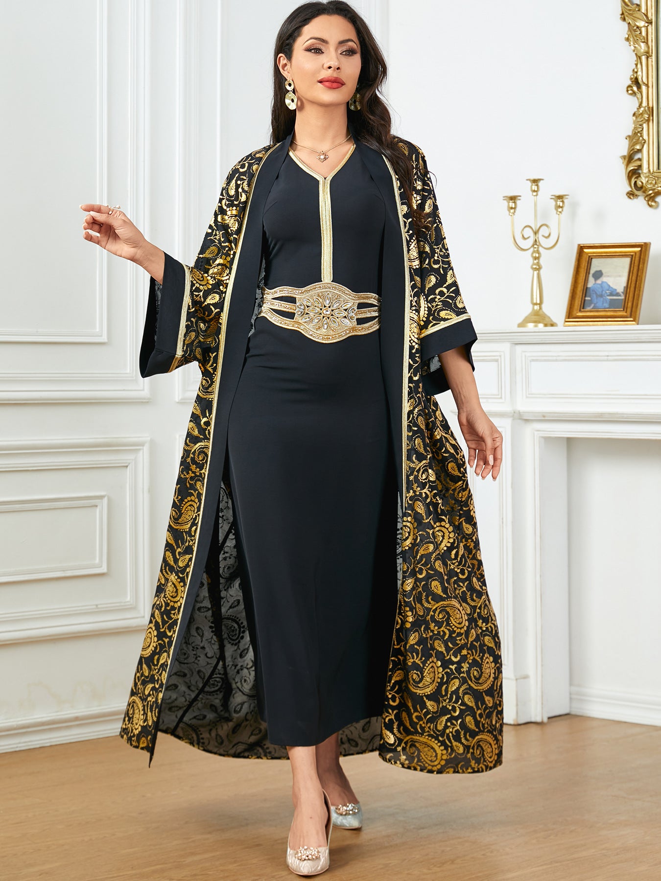 Women's Summer New Muslim Stamped Robe Two Piece Dresses