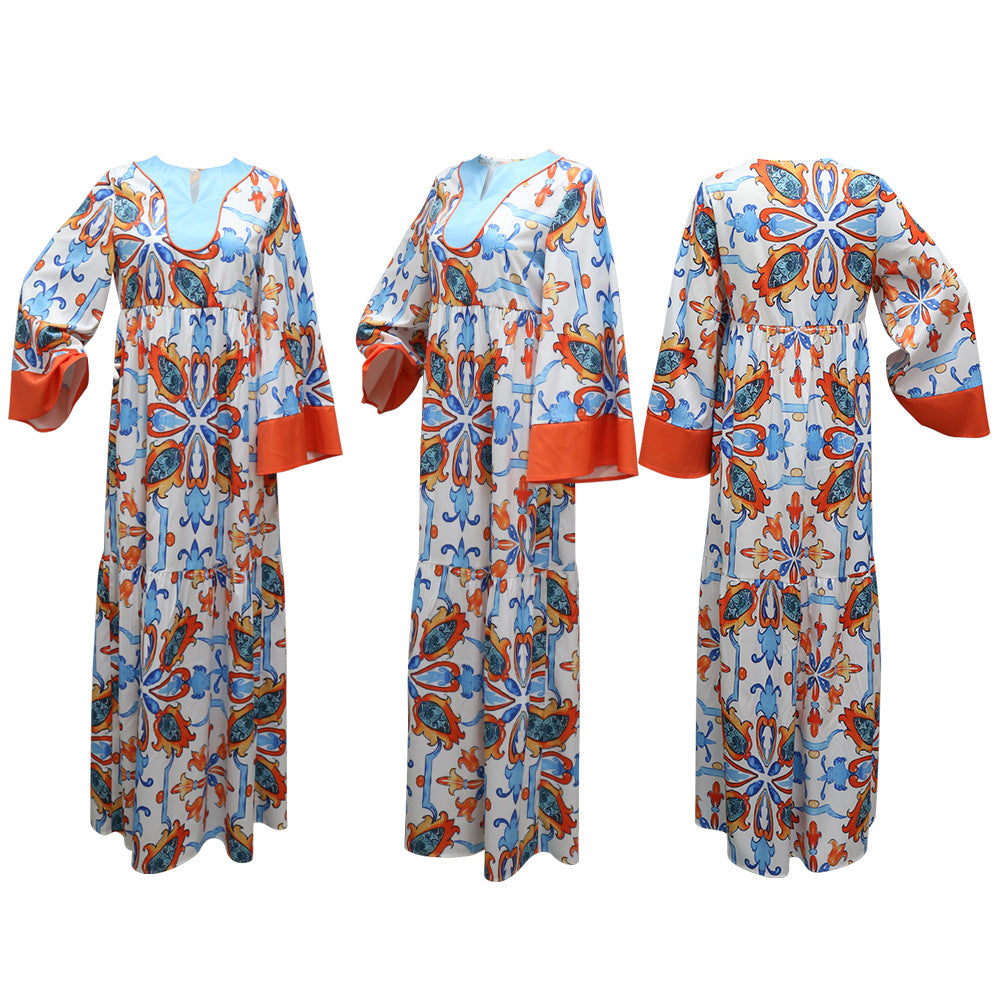 Women's Printed Long-sleeved Dress