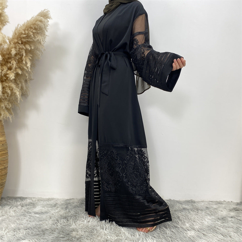 Women's Embroidered Mesh Cardigan Robe Dress