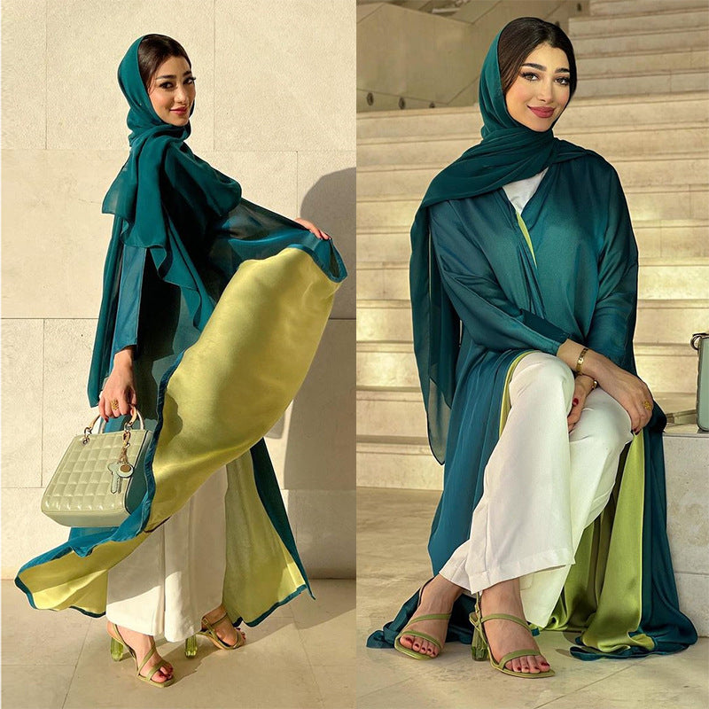 Robe en mousseline de soie de couleur unie pour femmes, Abaya ouverte